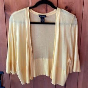 Cropped style Cardigan.  Soft yellow. Lane Bryant.